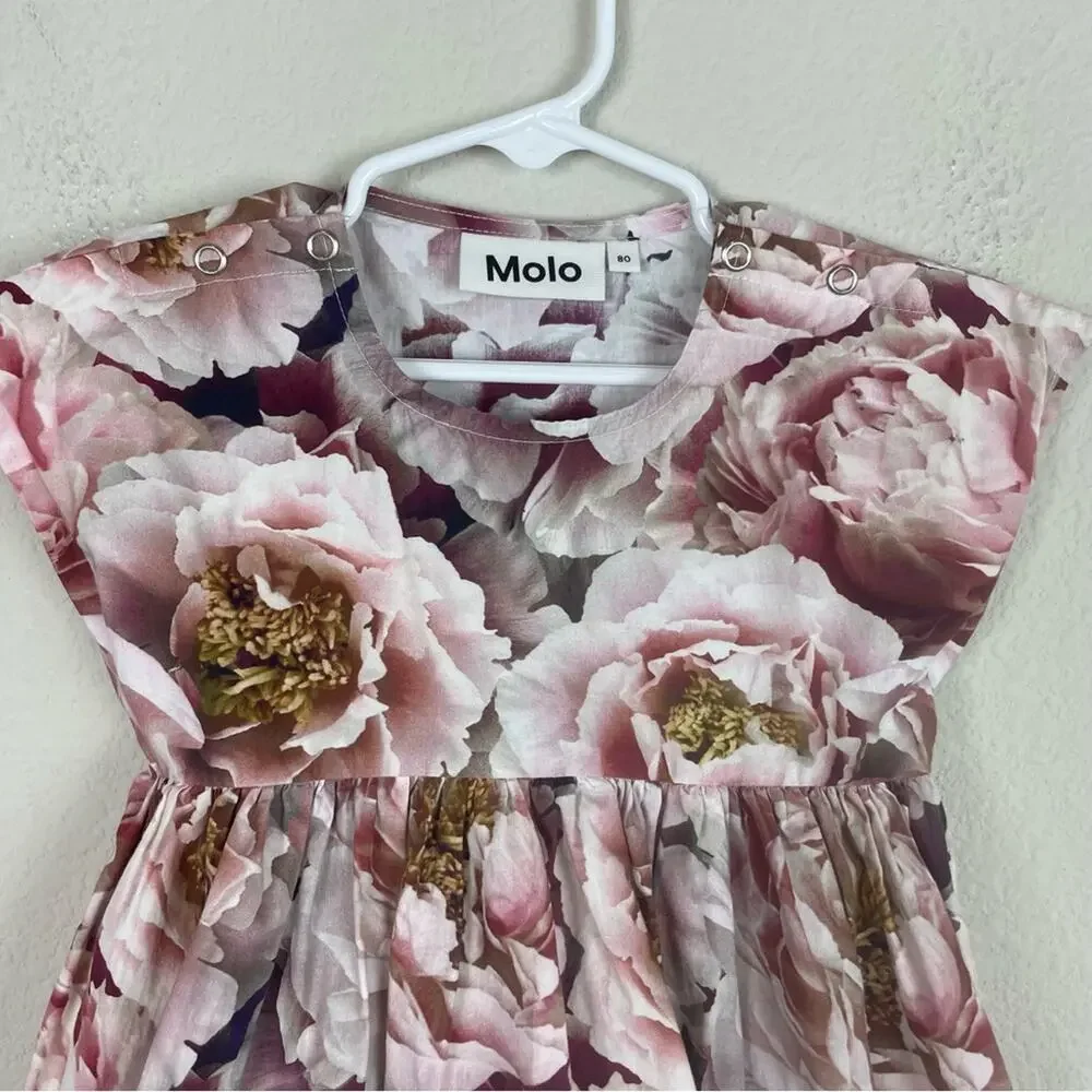 Molo Maroon Pink White Floral Girls Dress 12 Months